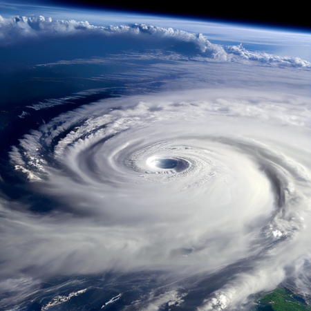 Satellite photo of an eye of a hurricane.